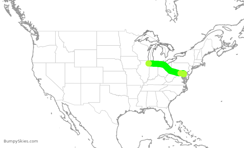 Turbulence forecast map for SWA2689, MDW to BWI