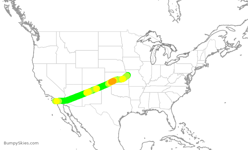 Turbulence forecast map for SWA2689, SAN to MCI