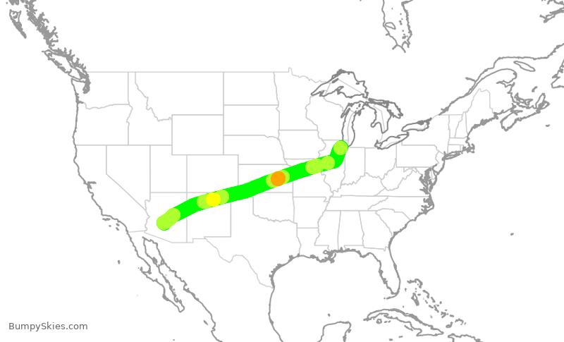 Turbulence forecast map for SWA268, MDW to PHX