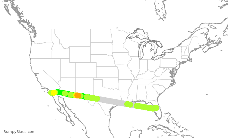 Turbulence forecast map for SWA2696, MCO to SAN