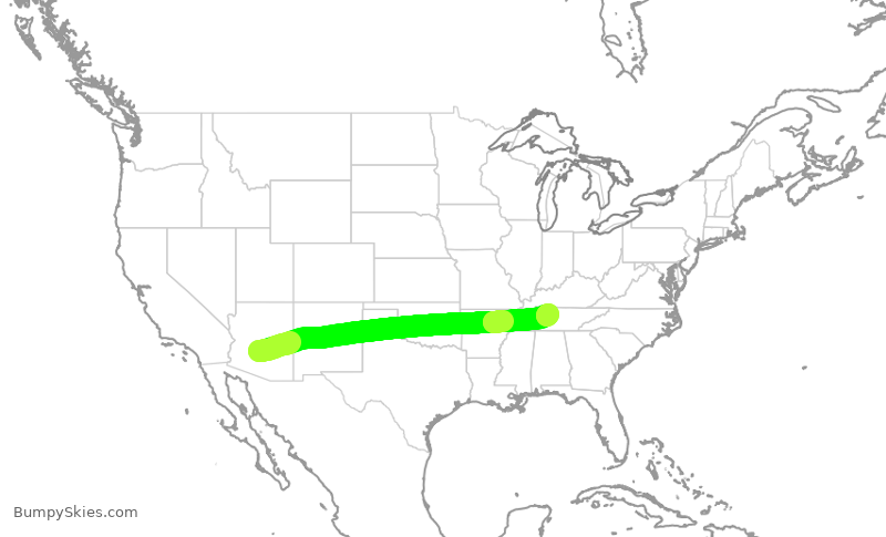 Turbulence forecast map for SWA2701, PHX to BNA