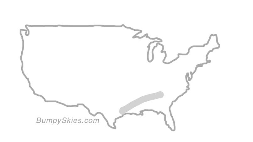 Map of continental US with illustrated flight path and turbulence forecast (described in text below)