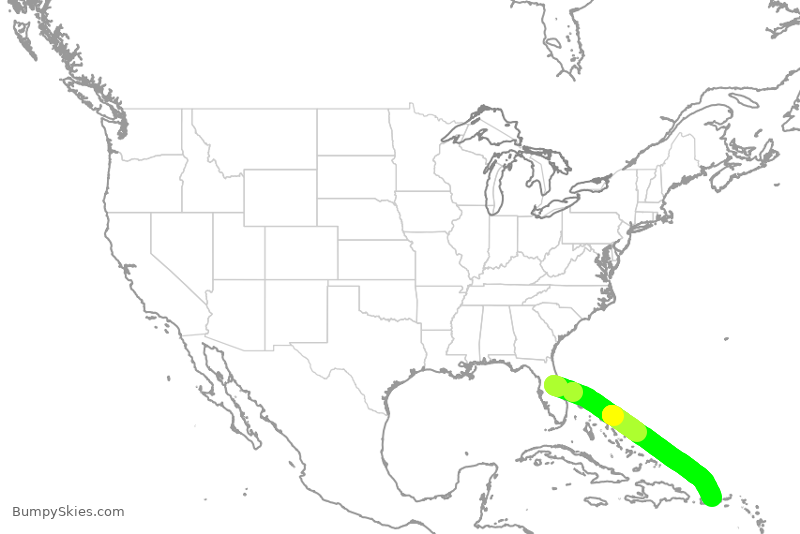 Turbulence forecast map for SWA2705, MCO to SJU