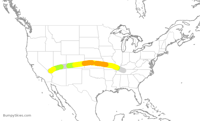 Turbulence forecast map for SWA2706, BNA to LAS