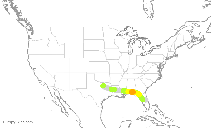 Turbulence forecast map for SWA2706, MCO to DAL