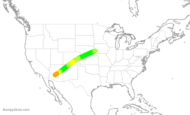 Turbulence forecast map for SWA2706, OMA to PHX