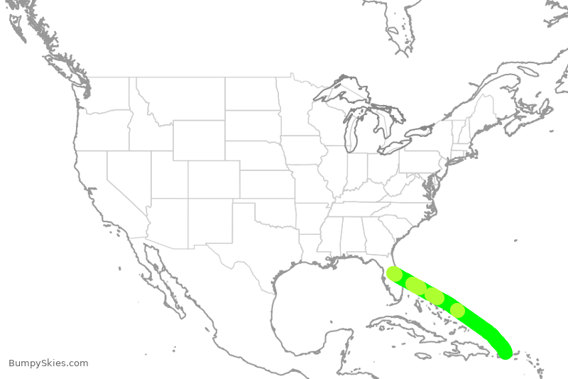 Turbulence forecast map for SWA2707, MCO to SJU