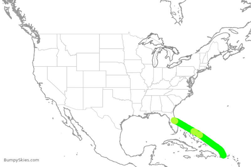 Turbulence forecast map for SWA2708, MCO to SJU