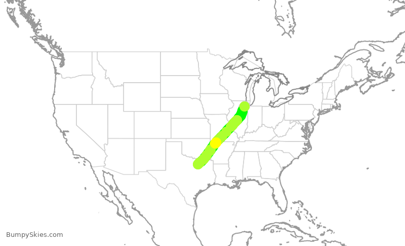 Turbulence forecast map for SWA2708, MDW to DAL