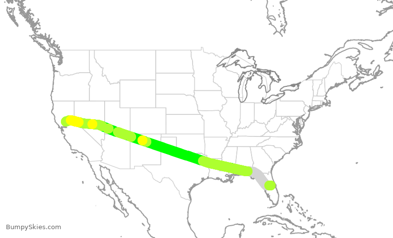Turbulence forecast map for SWA2709, MCO to SMF