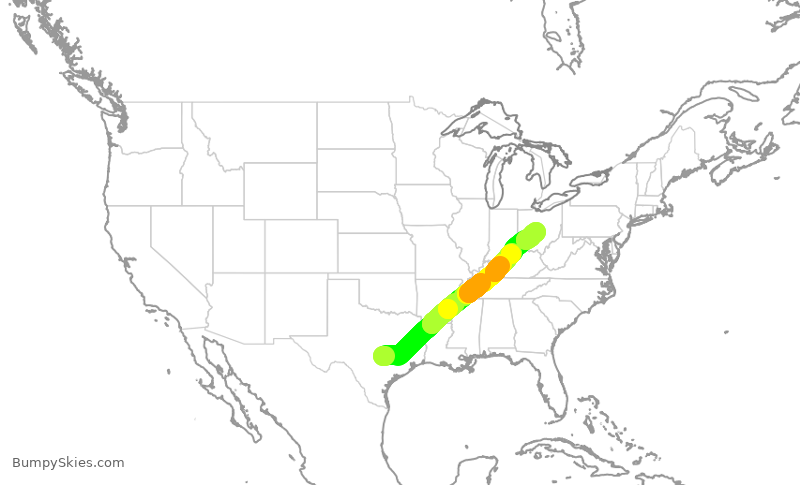 Turbulence forecast map for SWA270, AUS to CMH