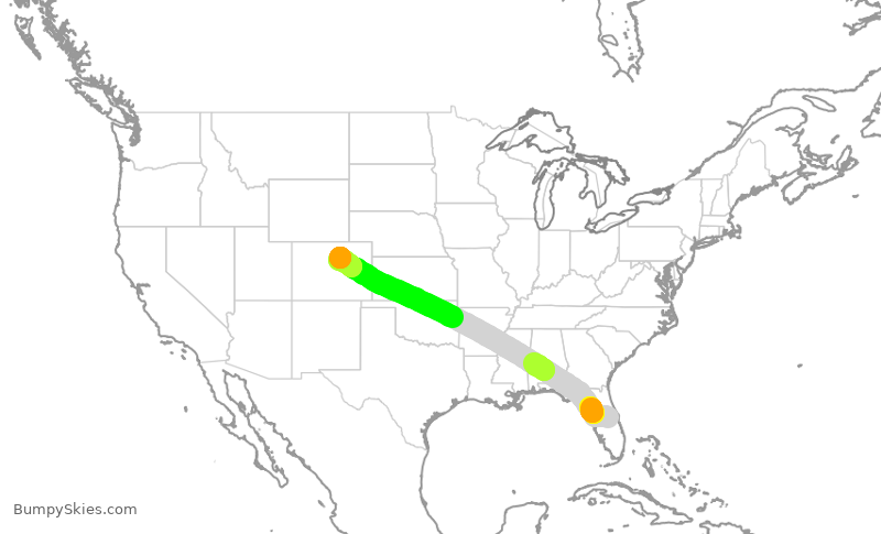 Turbulence forecast map for SWA2711, MCO to DEN