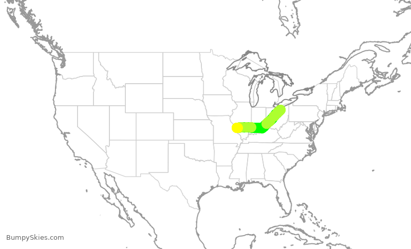 Turbulence forecast map for SWA2713, STL to CLE