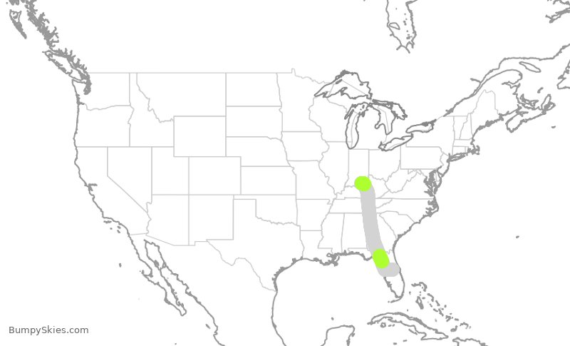 Turbulence forecast map for SWA2714, MCO to SDF