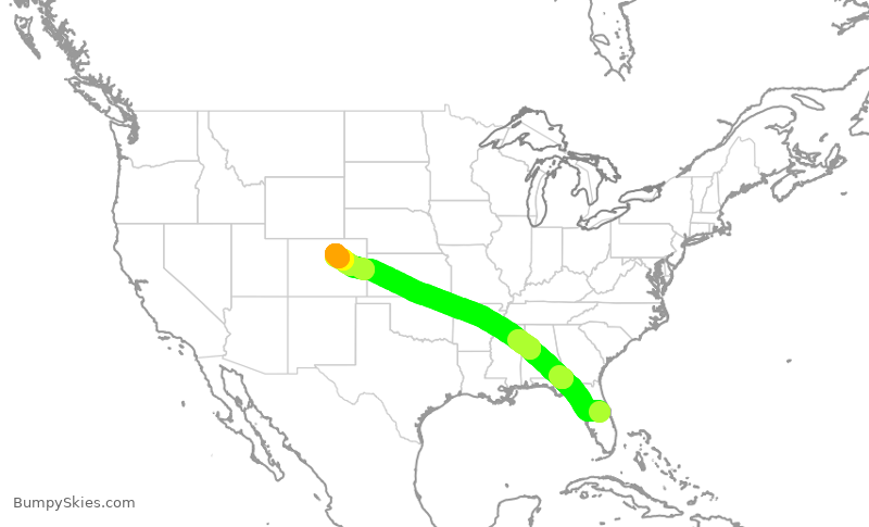 Turbulence forecast map for SWA2716, MCO to DEN