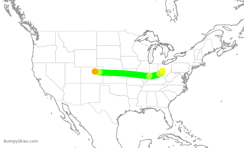 Turbulence forecast map for SWA2720, DEN to CMH