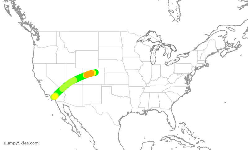 Turbulence forecast map for SWA2723, DEN to SNA