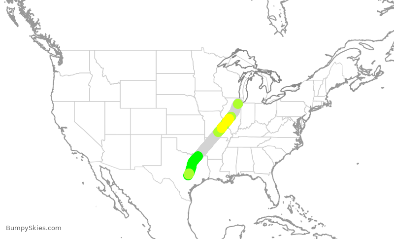 Turbulence forecast map for SWA2726, MDW to AUS