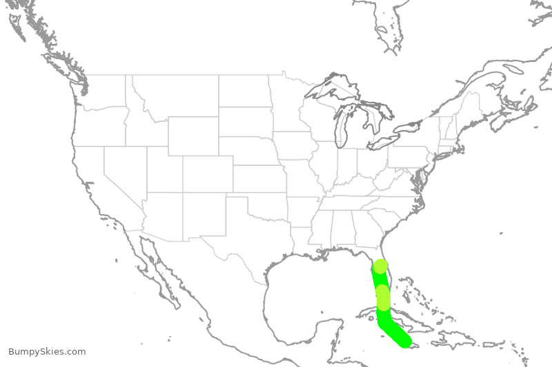 Turbulence forecast map for SWA272, MCO to MBJ