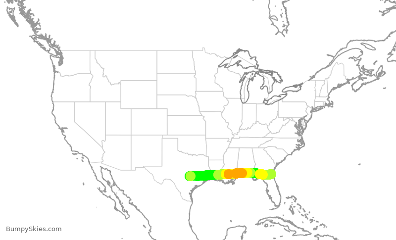 Turbulence forecast map for SWA2730, AUS to JAX