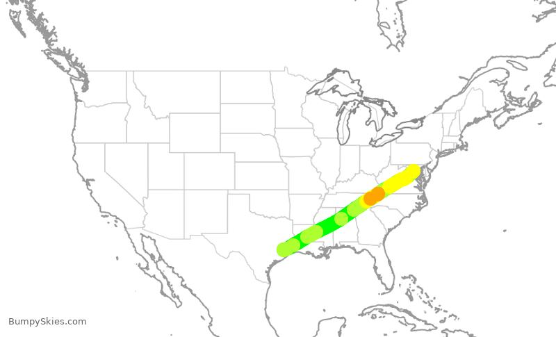 Turbulence forecast map for SWA2730, DCA to HOU