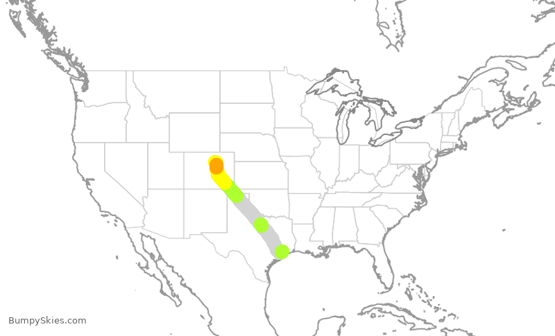 Turbulence forecast map for SWA2730, DEN to HOU