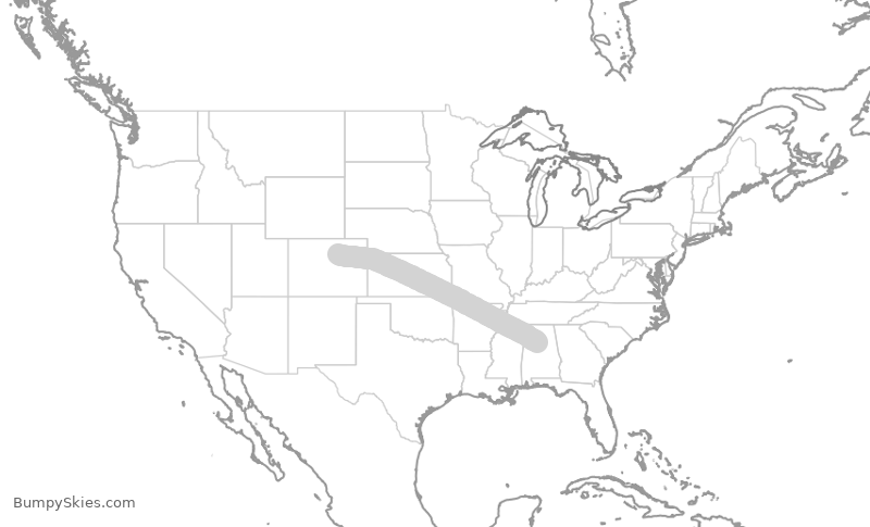 Turbulence forecast map for SWA2731, DEN to BHM