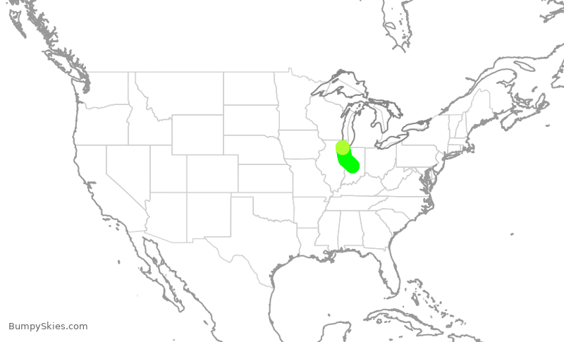 Turbulence forecast map for SWA2738, MDW to IND