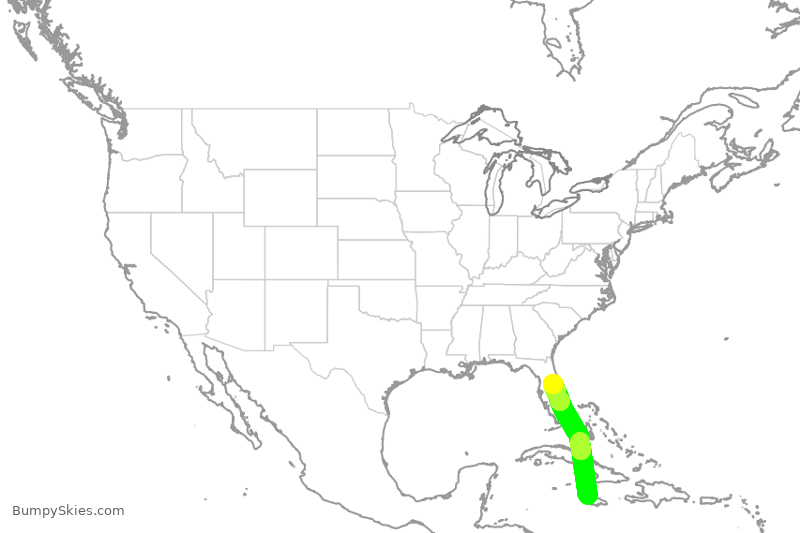Turbulence forecast map for SWA273, MBJ to MCO
