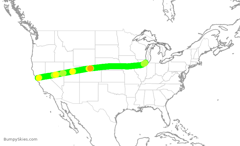 Turbulence forecast map for SWA2744, OAK to MDW