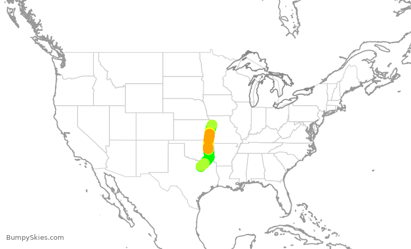 Turbulence forecast map for SWA2747, MCI to DAL