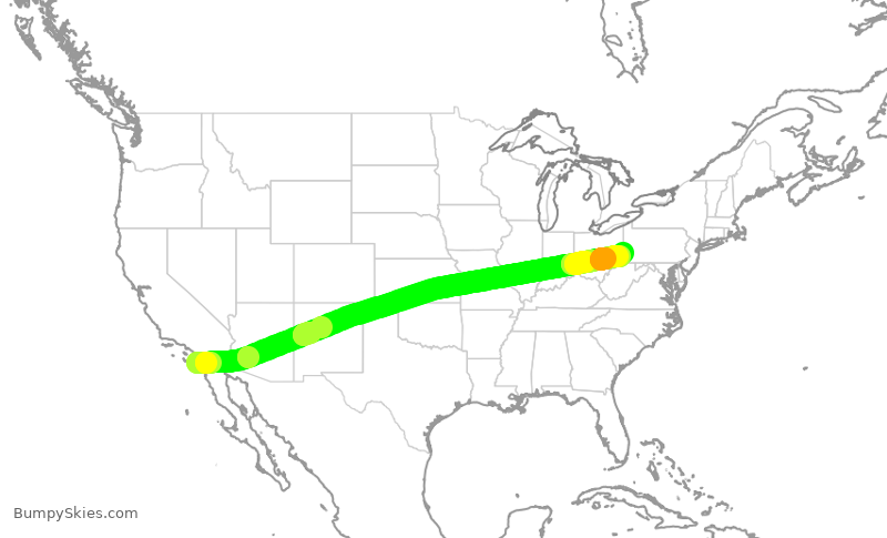 Turbulence forecast map for SWA2747, SAN to PIT