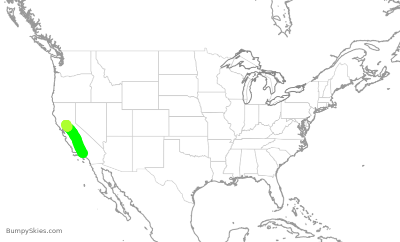 Turbulence forecast map for SWA2749, BUR to SMF