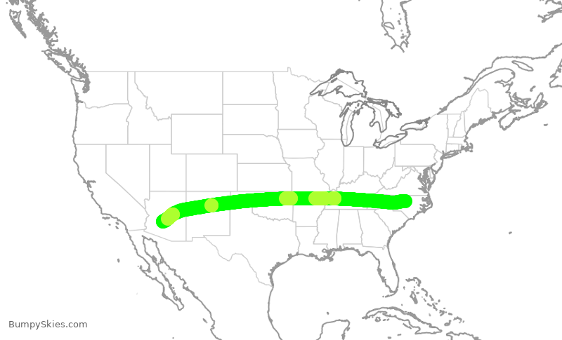 Turbulence forecast map for SWA2752, RDU to PHX