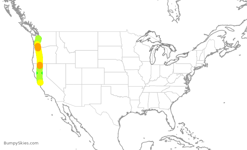 Turbulence forecast map for SWA2752, SJC to SEA