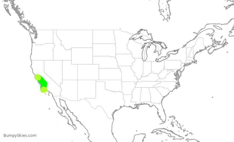 Turbulence forecast map for SWA2753, SBA to OAK