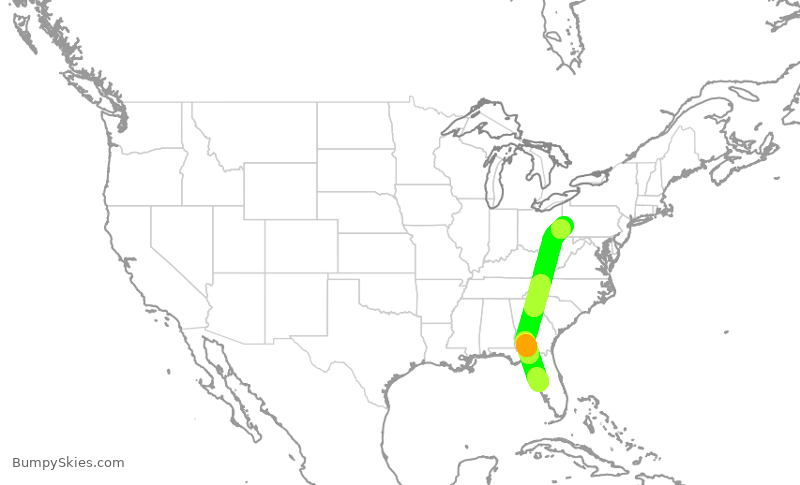 Turbulence forecast map for SWA2754, TPA to PIT