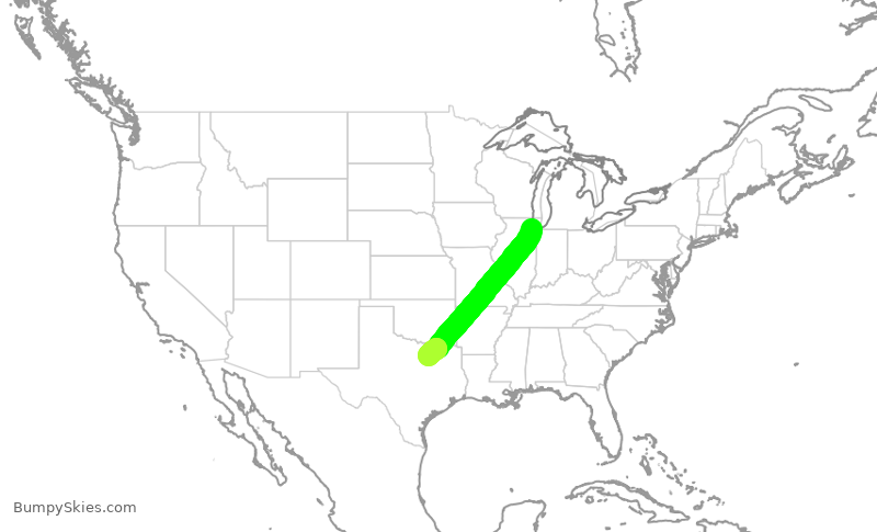 Turbulence forecast map for SWA2757, MDW to DAL