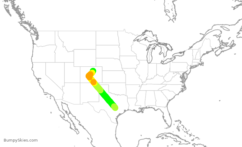 Turbulence forecast map for SWA2759, AUS to DEN