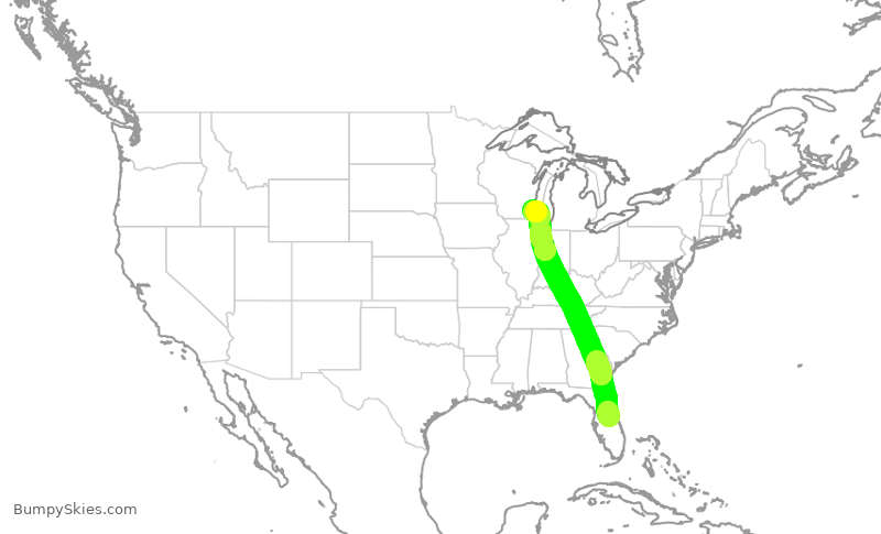Turbulence forecast map for SWA2759, MCO to MKE
