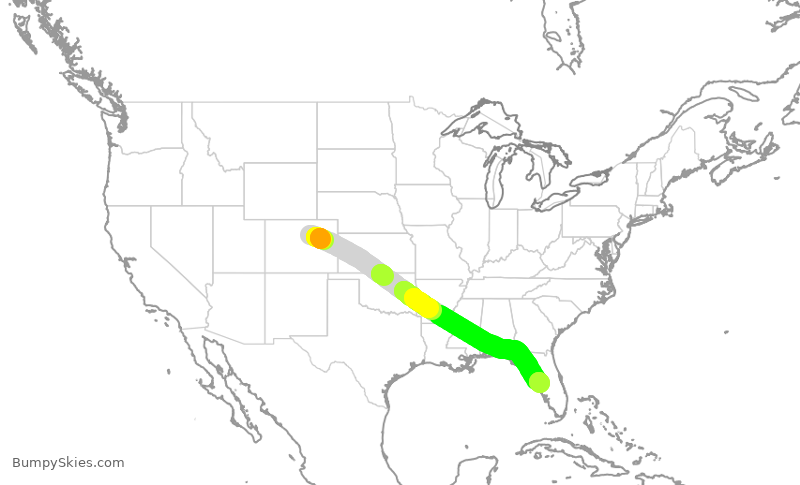 Turbulence forecast map for SWA2762, DEN to TPA