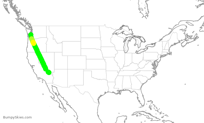 Turbulence forecast map for SWA2764, LAS to SEA
