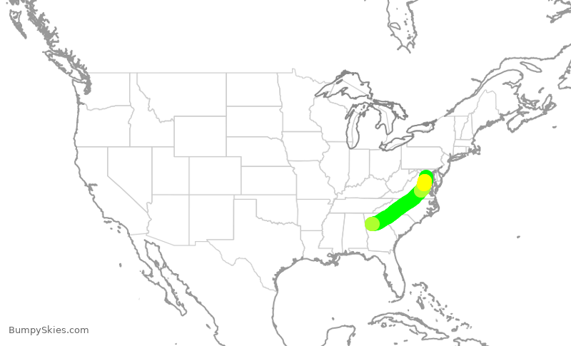 Turbulence forecast map for SWA2765, ATL to DCA