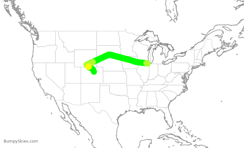 Turbulence forecast map for SWA2766, MDW to DEN