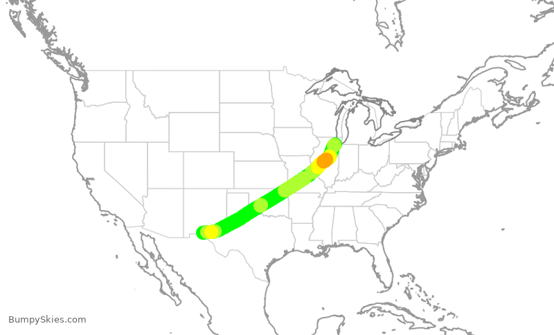 Turbulence forecast map for SWA2774, MDW to ELP