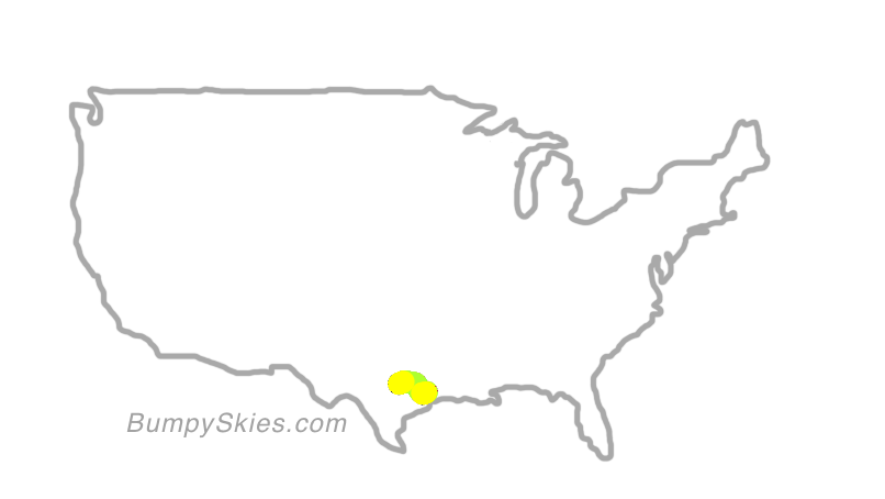 Map of continental US with illustrated flight path and turbulence forecast (described in text below)