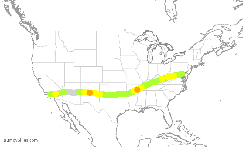 Turbulence forecast map for SWA2779, BWI to LAX