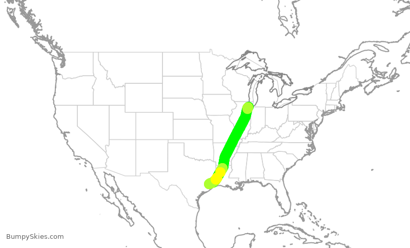 Turbulence forecast map for SWA2785, MDW to HOU