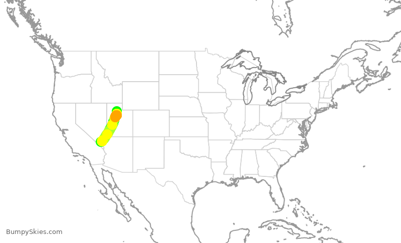 Turbulence forecast map for SWA2786, LAS to SLC