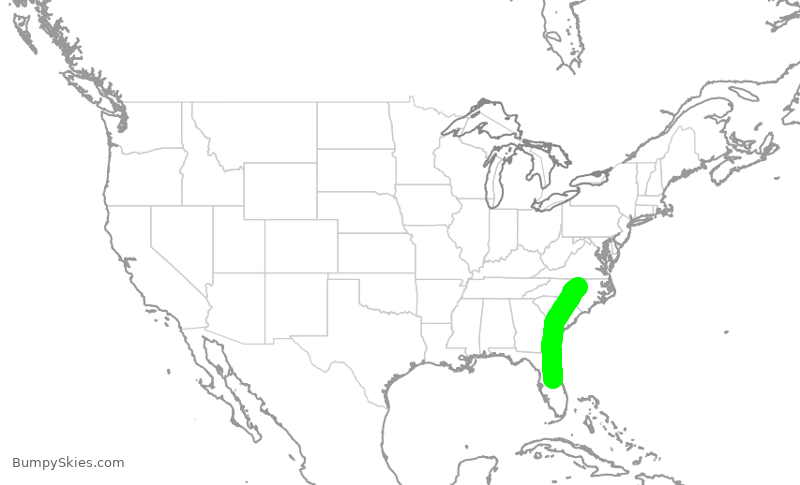 Turbulence forecast map for SWA2789, MCO to RDU